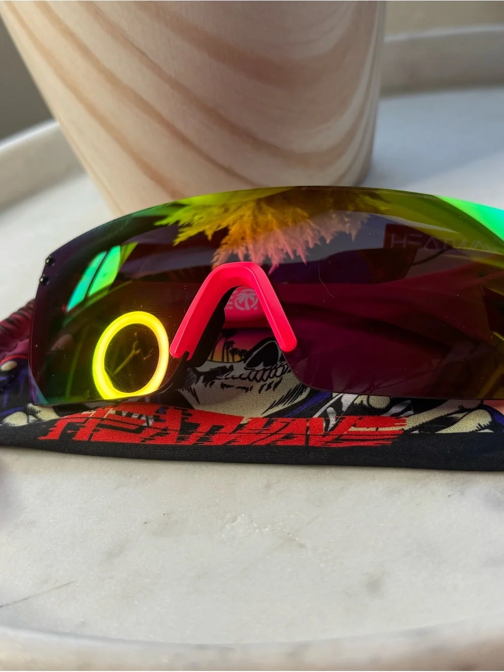 Sport Shield Sunglasses with Pink Nose Pad and Mirrored Lenses